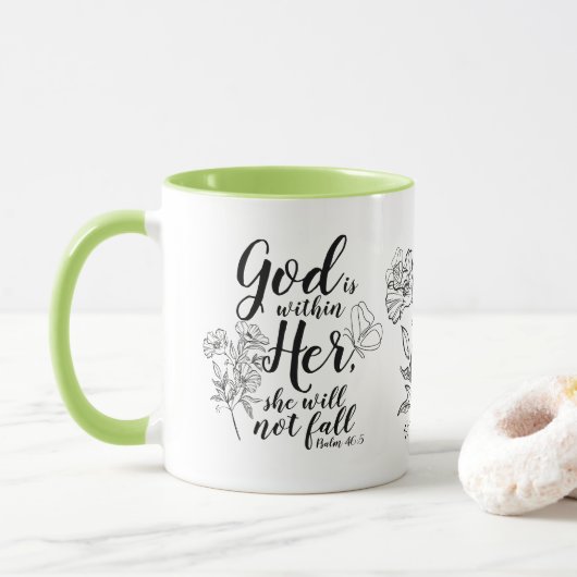 God is in haar Psalm 46:5 Bijbelvers geschenk Mok (Met donut)