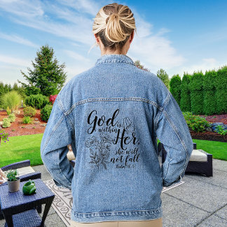 God is in haar Psalm 46:5 Bijbelvers Kleding Denim Jacket