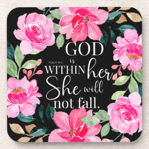 God is in haar - Psalm 46:5 Roze Bloem Bier Onderzetter