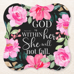 God is in haar - Psalm 46:5 Roze Bloem Kartonnen Onderzetters