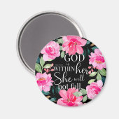 God is in haar - Psalm 46:5 Roze Bloem Magneet (Voorkant / Achterkant)