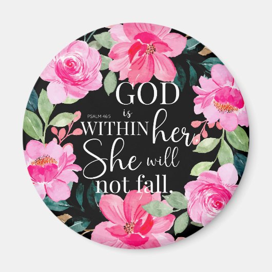 God is in haar - Psalm 46:5 Roze Bloem Magneet (Voorkant)