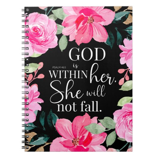 God is in haar - Psalm 46:5 Roze Bloem Notitieboek (Voorkant)