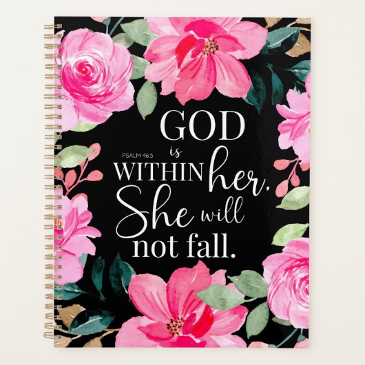 God is in haar - Psalm 46:5 Roze Bloem Planner (Voorkant)