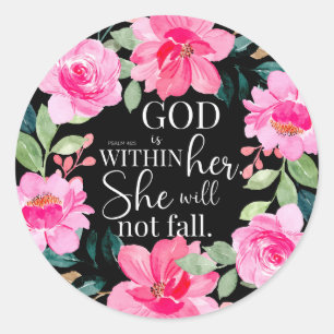 God is in haar - Psalm 46:5 Roze Bloem Ronde Sticker