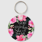 God is in haar - Psalm 46:5 Roze Bloem Sleutelhanger (Voorkant)