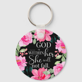 God is in haar - Psalm 46:5 Roze Bloem Sleutelhanger