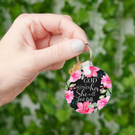 God is in haar - Psalm 46:5 Roze Bloem Sleutelhanger