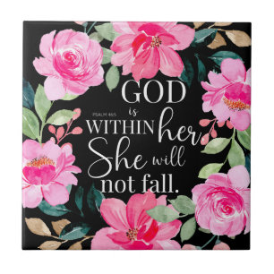 God is in haar - Psalm 46:5 Roze Bloem Tegeltje