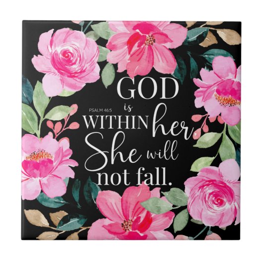 God is in haar - Psalm 46:5 Roze Bloem Tegeltje (Voorkant)