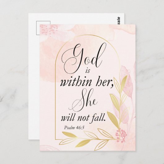 God is in haar Psalm 46:5 Roze Botanisch Briefkaart (Voorkant / Achterkant)