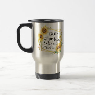 God is in haar - Psalm 46:5 Zonnebloem Christelijk Reisbeker