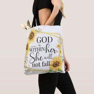 God is in haar - Psalm 46:5 Zonnebloem Christelijk Tote Bag