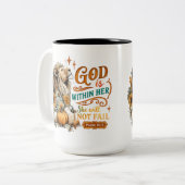 God is in haar... tweekleurige koffiemok (Voorkant links)