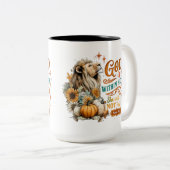 God is in haar... tweekleurige koffiemok (Voorkant rechts)