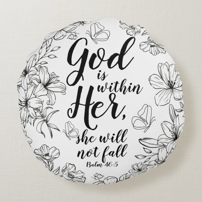 God is in Zijn Inspirerend Sierkussen Rond Kussen (Achterkant)