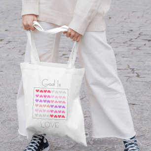 God is Liefde 1 Johannes 4:8 Roze Hart Patroon Tote Bag