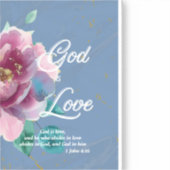 God is liefde Bijbelvers Blauw Bloemen Christelijk Sticker (Voorkant)