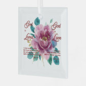 God is liefde Bijbelvers Bloemrijk Christelijk Glas Ornament (Voorkant links)