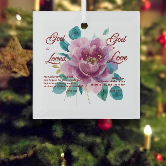 God is liefde Bijbelvers Bloemrijk Christelijk Glas Ornament