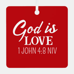 God is Liefde Bijbelvers Christelijk Geloof Rood Metalen Ornament