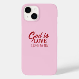 God is Liefde Bijbelvers Christelijk Geloof Roze Case-Mate iPhone 14 Hoesje
