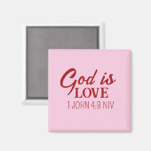God is Liefde Bijbelvers Christelijk Geloof Roze Magneet (Voorkant / Achterkant)