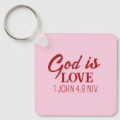 God is Liefde Bijbelvers Christelijk Geloof Roze Sleutelhanger (Voorkant)