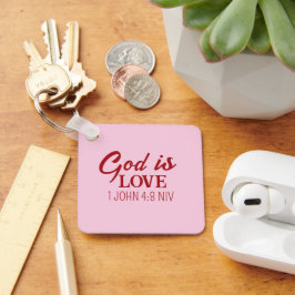 God is Liefde Bijbelvers Christelijk Geloof Roze Sleutelhanger