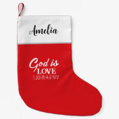 God is Liefde Bijbelvers Christelijk Rood en Wit Kleine Kerstsok (Voorkant)