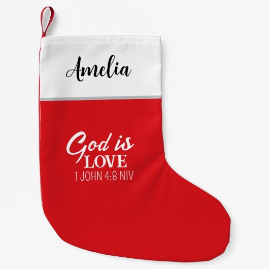 God is Liefde Bijbelvers Christelijk Rood en Wit Kleine Kerstsok (Voorkant)