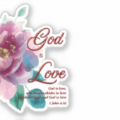 God is Liefde Bijbelvers Witte Bloemen Christelijk Sticker (Voorkant)