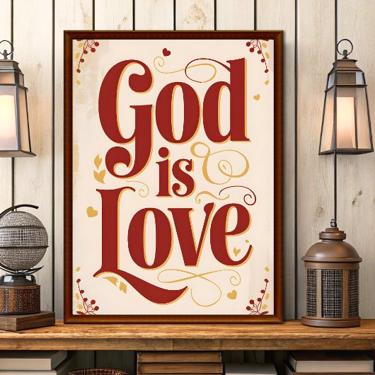 God is liefde  Christelijke muurkunst print