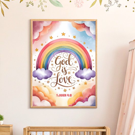 God is Liefde Christelijke Peuterkamer Muurkunst Poster