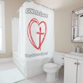 "God is liefde." Douchegordijn (In situ)