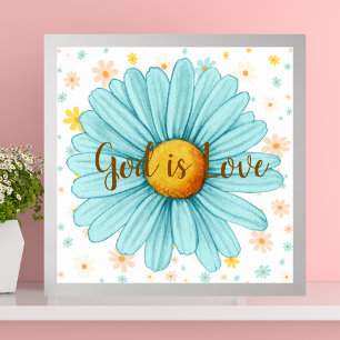 God is Liefde Kleurrijke Blauwe Zonnebloem Bijbelc Poster