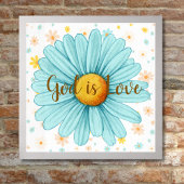 God is Liefde Kleurrijke Blauwe Zonnebloem Bijbelc Poster