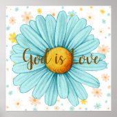 God is Liefde Kleurrijke Blauwe Zonnebloem Bijbelc Poster (Voorkant)