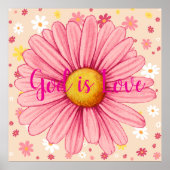 God is Liefde Kleurrijke Roze Zonnebloem Bijbel Qu Poster (Voorkant)