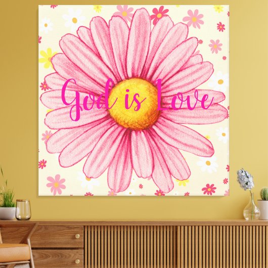 God is Liefde Kleurrijke Zonnebloem Bijbelcitaat Canvas Afdruk (Insitu (Woonkamer))