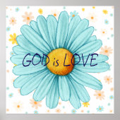 God is Liefde Kleurrijke Zonnebloem Bijbelcitaat Poster (Voorkant)