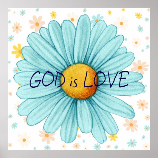 God is Liefde Kleurrijke Zonnebloem Bijbelcitaat Poster (Voorkant)