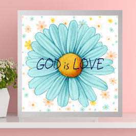 God is Liefde Kleurrijke Zonnebloem Bijbelcitaat Poster