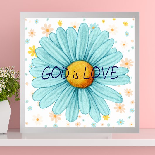 God is Liefde Kleurrijke Zonnebloem Bijbelcitaat Poster