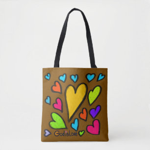 God is Liefde met Harten Bruin Tote Bag