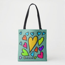 God is Liefde met Harten Turquoise Tote Bag