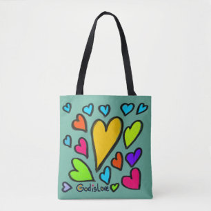 God is Liefde met Harten Turquoise Tote Bag