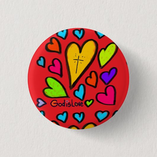 God is Liefde met Hartjes Christelijk Ronde Button 3,2 Cm (Voorkant)
