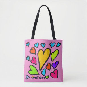 God is Liefde met Roze Harten Tote Bag