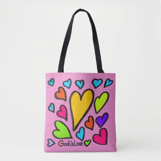 God is liefde met roze harten tote bag (Voorkant)